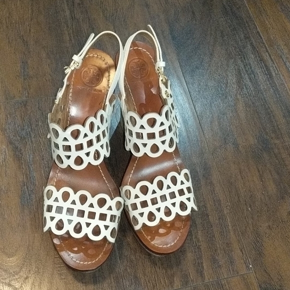 Tory Burch Nori White Leather Wedge Sandal 8.5 - Picture 6 of 13